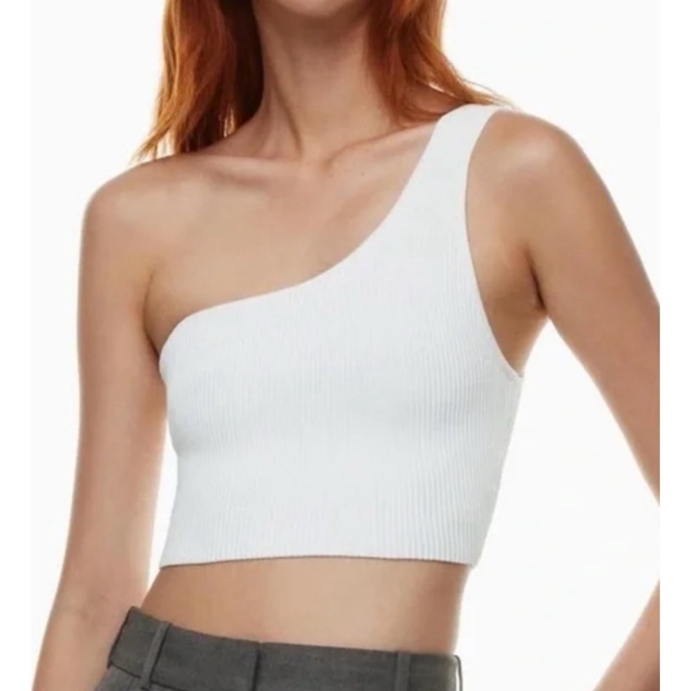 ARITZIA BABATON Sculpt Knit One-Shoulder Cropped Tank in White